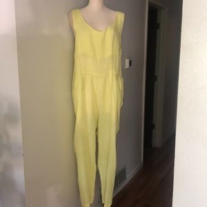 Black Crane Linen Overall Jumpsuit sz L